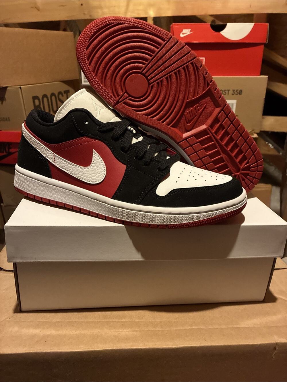 Jordan 1 Low Black White Gym Red Size 10w Dc 0774016